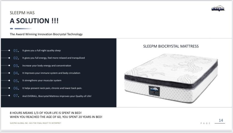 "Relax, recover, and recharge. The SleepM Biocrystal Mattress supports deeper sleep and natural stress relief—night after night.
Boost recovery while you sleep. Biocrystal technology helps your body recharge so you wake up ready to perform."